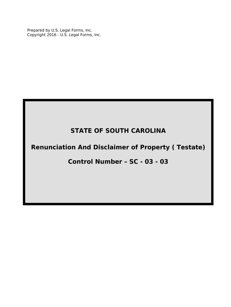 Renunciation and Disclaimer of Property from Will by Testate South Carolina  Form
