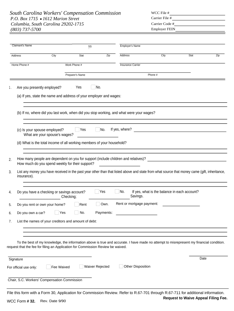 Sc Fee Workers Compensation  Form