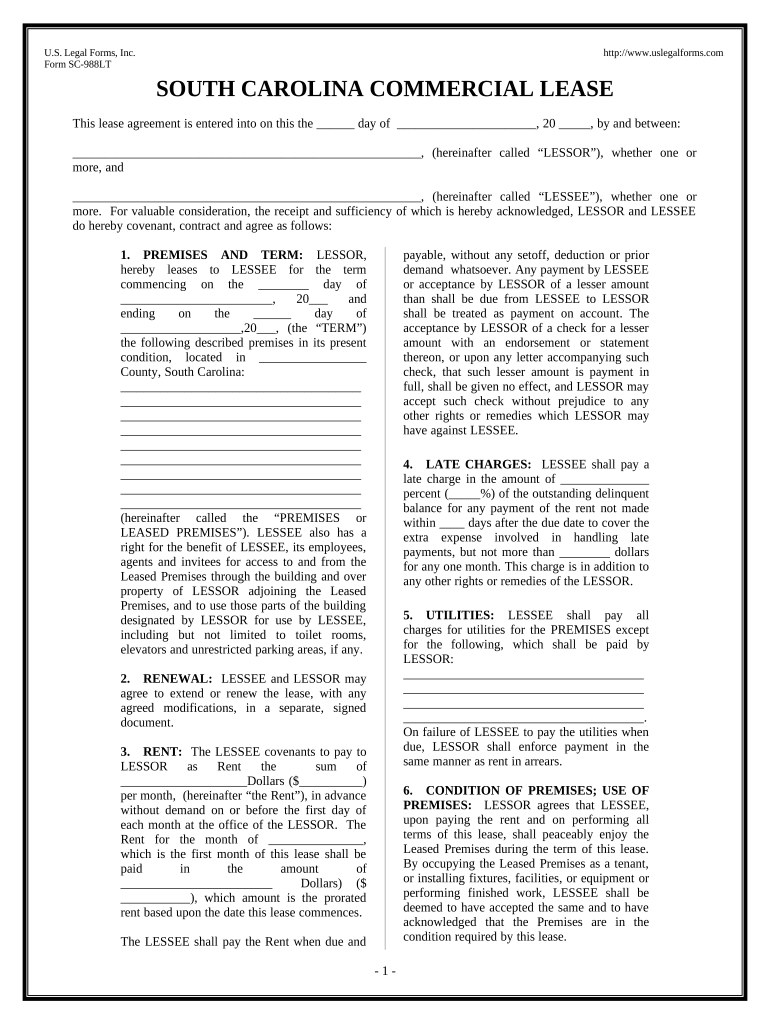 Commercial Building or Space Lease South Carolina  Form