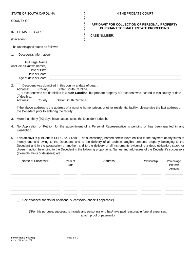 South Carolina Estates  Form