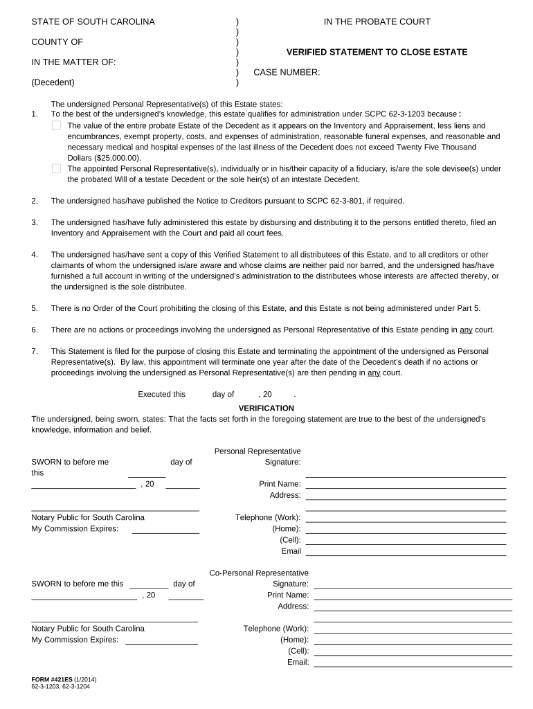 Summary Administration  Form