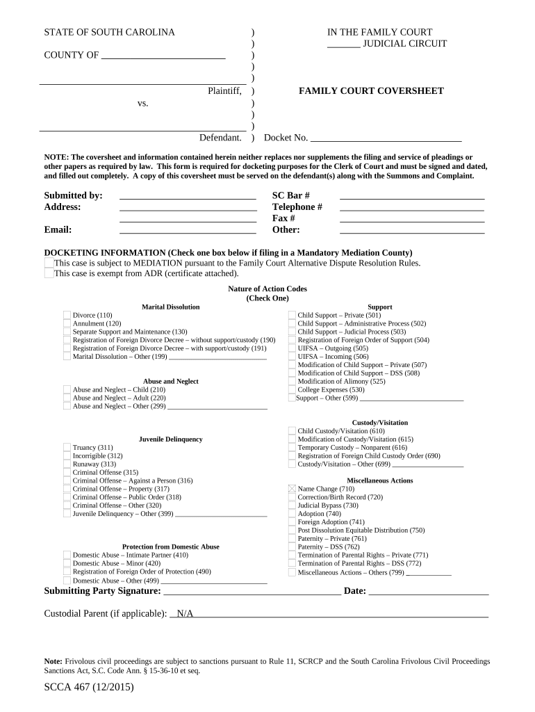 South Carolina Change Form Fill Out and Sign Printable PDF Template