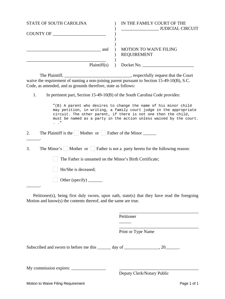 South Carolina Filing Requirement  Form