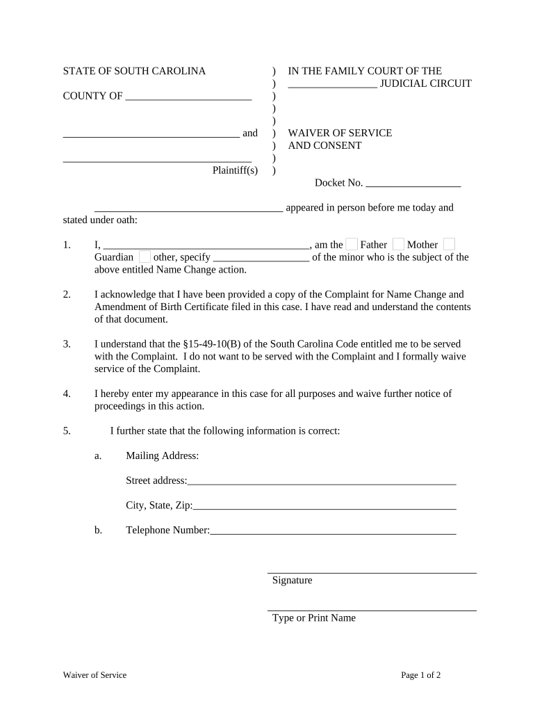 South Carolina Change  Form