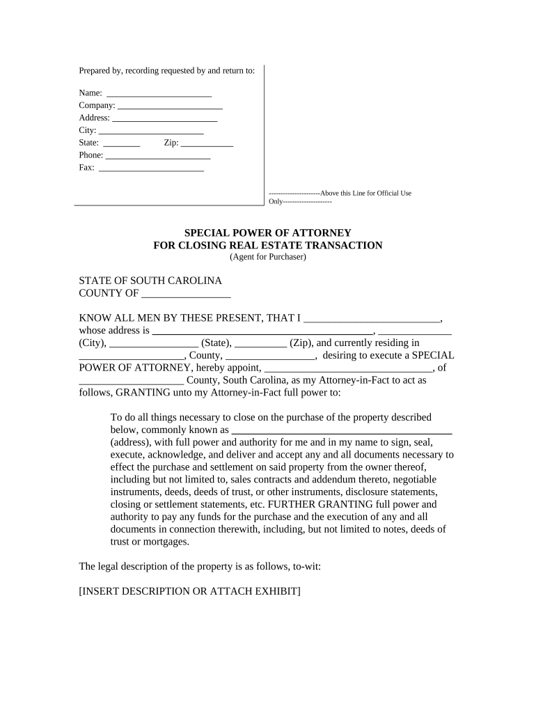 Sc Closing Real Estate  Form