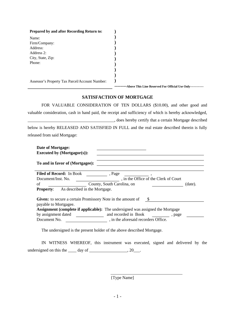 Sc Satisfaction Mortgage  Form