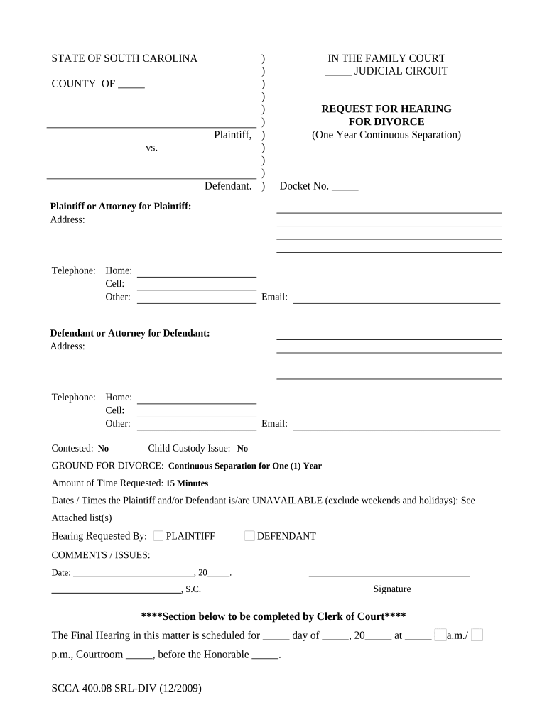 South Carolina Request Hearing  Form