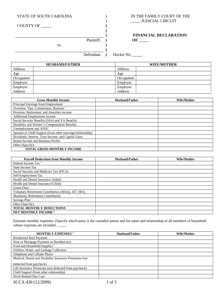 Sc Financial Declaration  Form