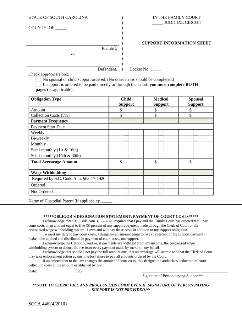 South Carolina Child Support  Form