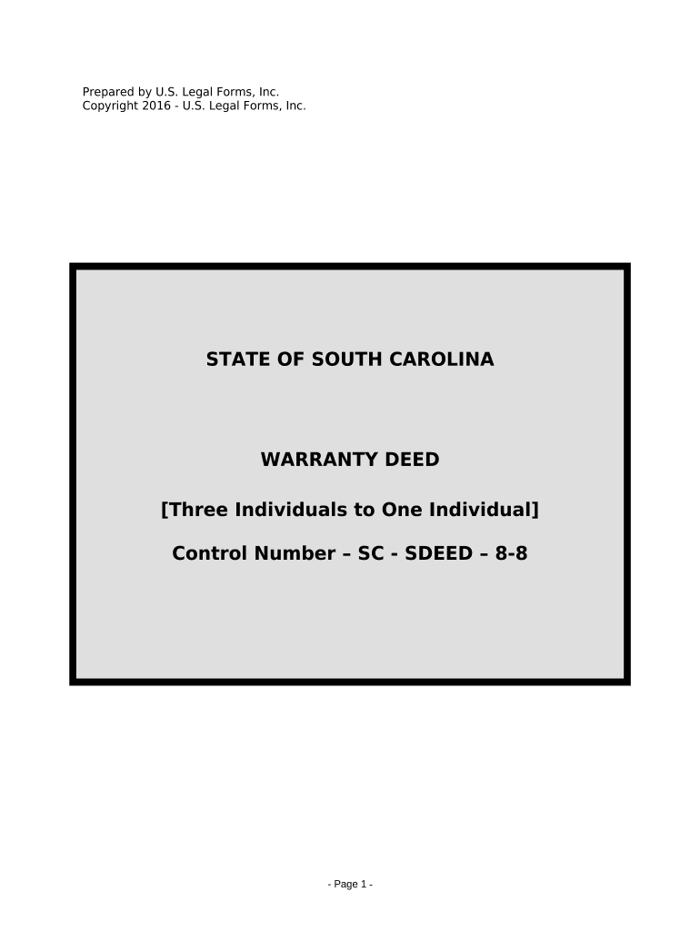 Warranty Deed for Three Individuals to One Individual South Carolina  Form