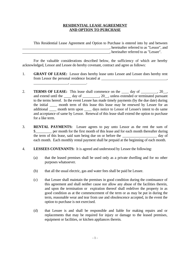 Option to Purchase Addendum to Residential Lease Lease or Rent to Own South Dakota  Form