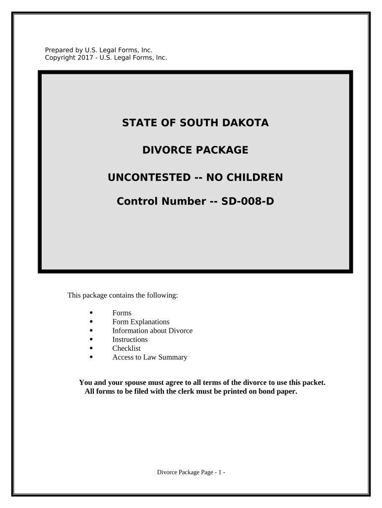 No Fault Agreed Uncontested Divorce Package for Dissolution of Marriage for Persons with No Children with or Without Property an  Form