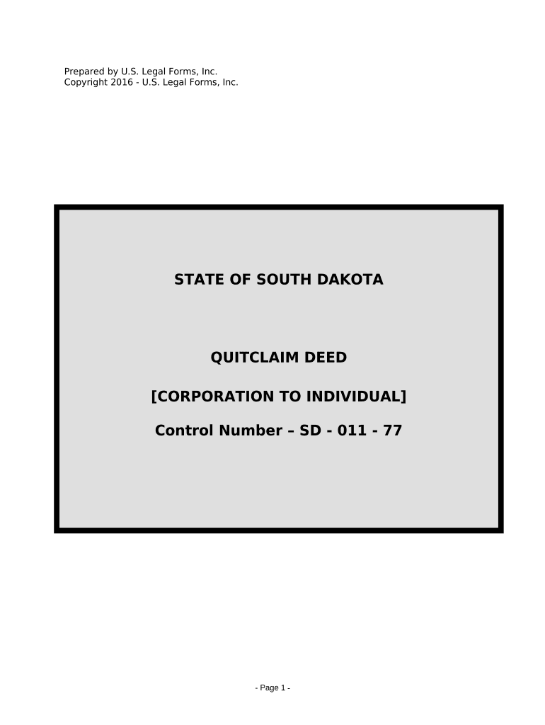 Quitclaim Deed from Corporation to Individual South Dakota  Form