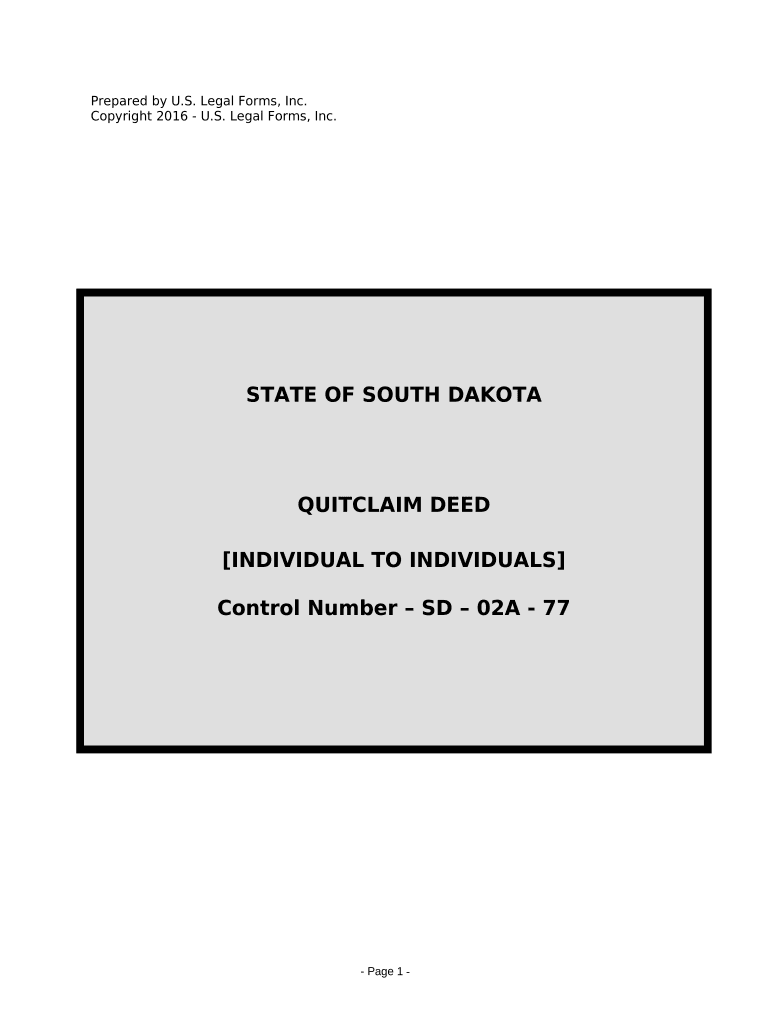 Quitclaim Deed from Individual to Two Individuals in Joint Tenancy South Dakota  Form