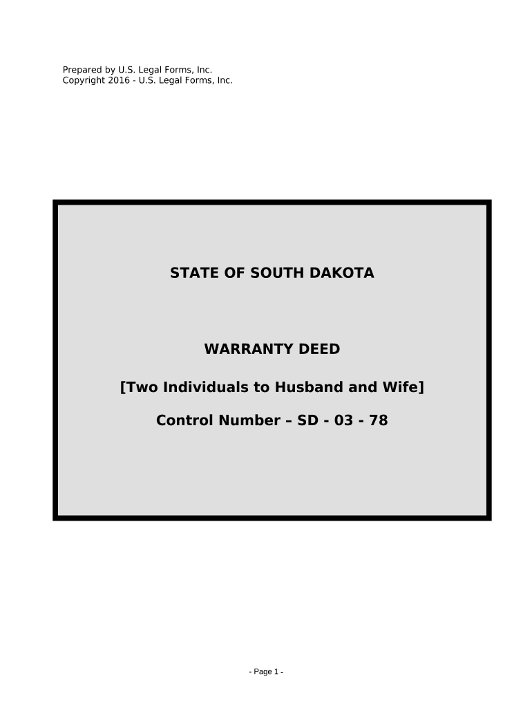 Warranty Deed from Two Individuals to Husband and Wife South Dakota  Form