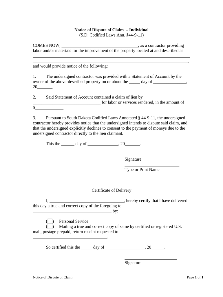 South Dakota Notice  Form