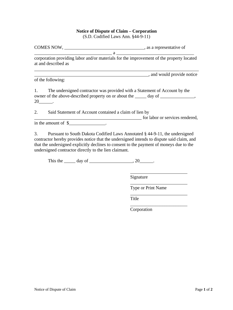 South Dakota Notice  Form