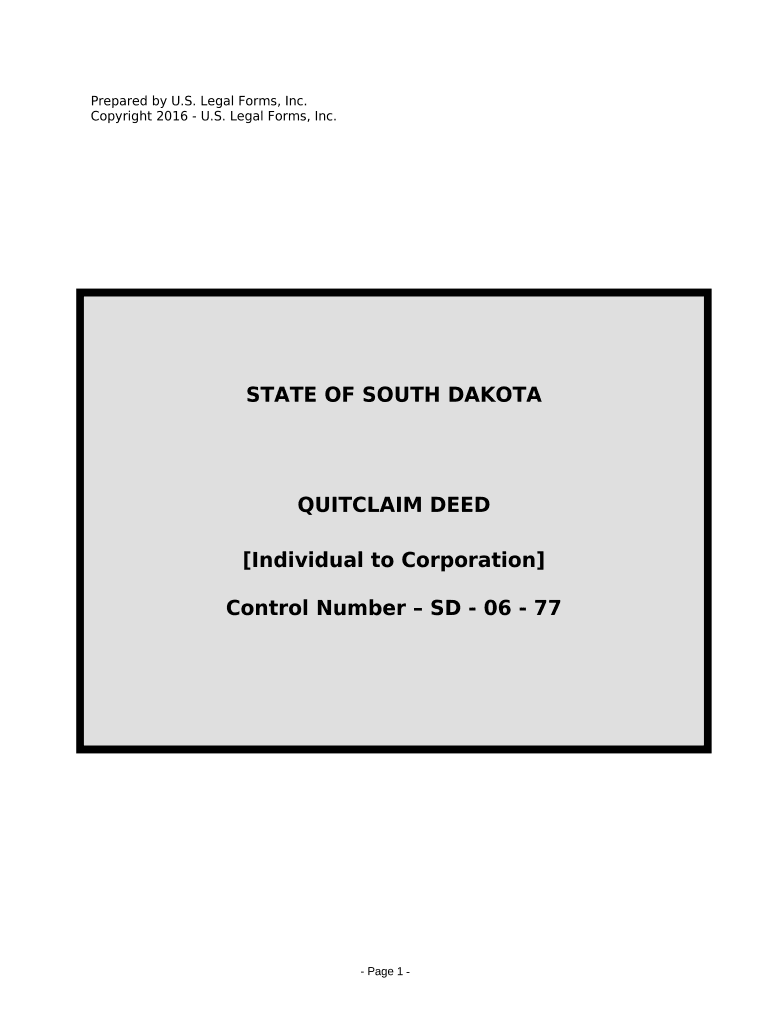 Quitclaim Deed from Individual to Corporation South Dakota  Form