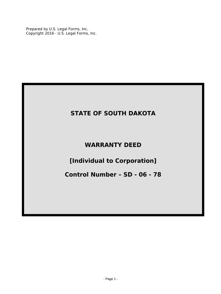 Fill and Sign the Warranty Deed from Individual to Corporation South Dakota Form