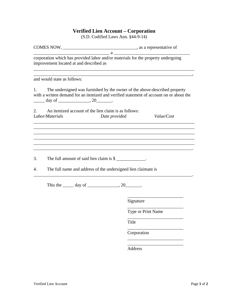South Dakota Account  Form