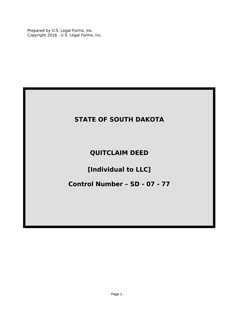 Quitclaim Deed from Individual to LLC South Dakota  Form