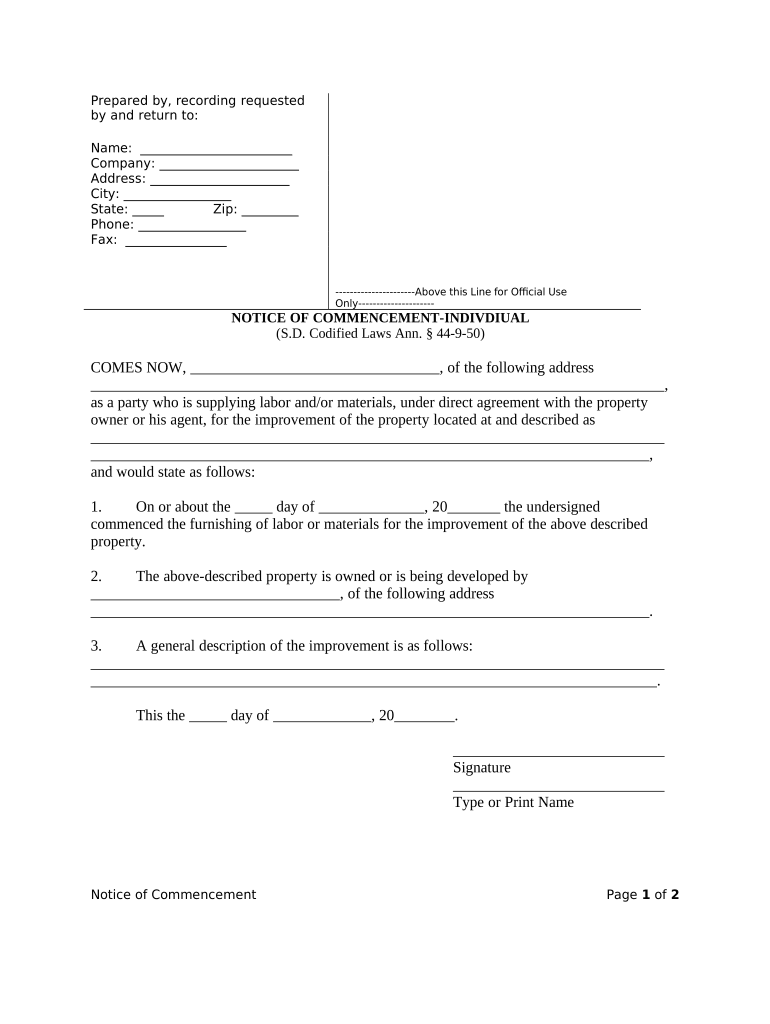 South Dakota Commencement  Form