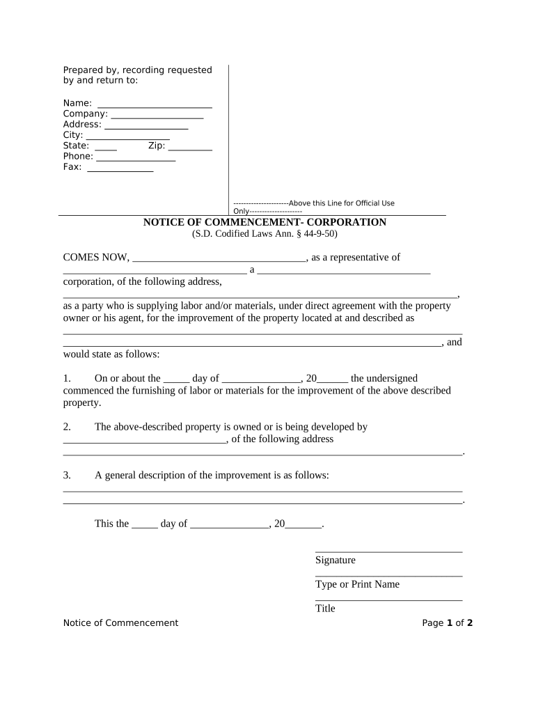 South Dakota Notice  Form