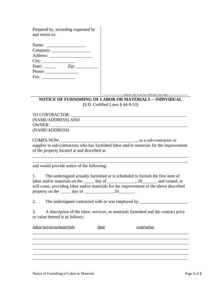 South Dakota Notice  Form