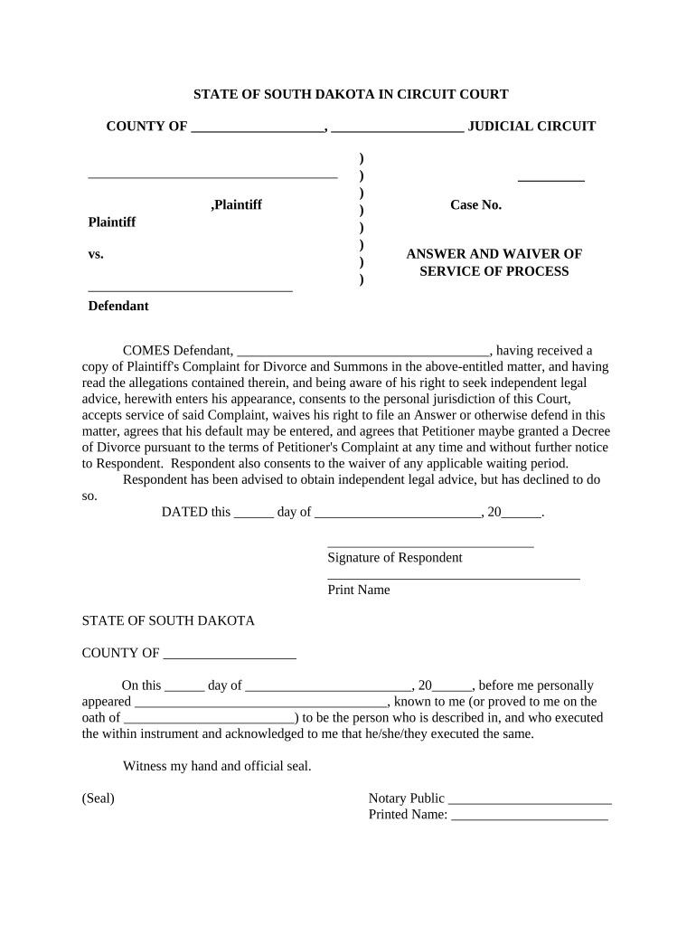 South Dakota Service  Form