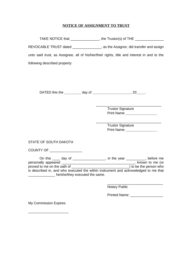 Notice of Assignment to Living Trust South Dakota  Form