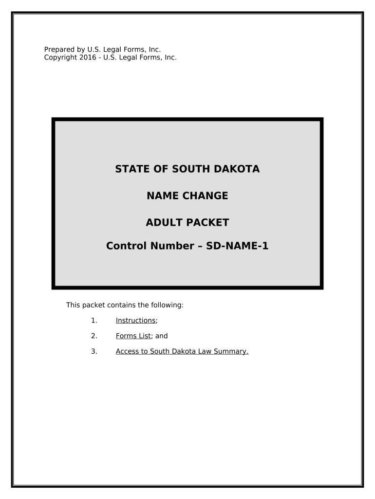 Name Change Instructions and Forms Package for an Adult South Dakota