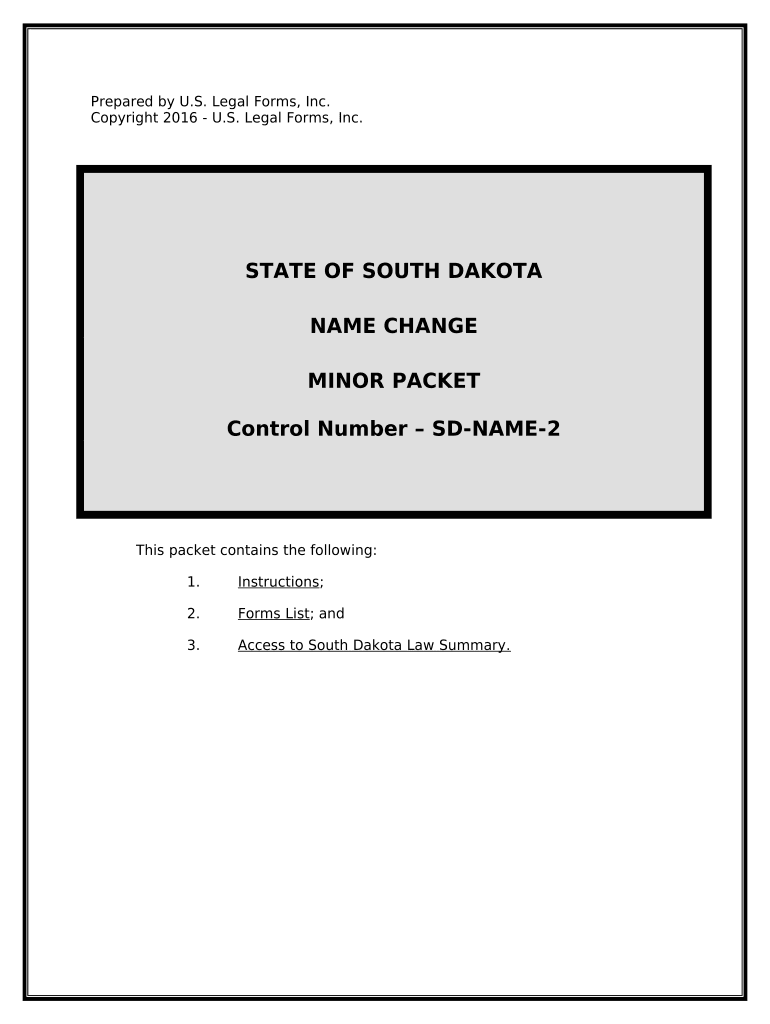 South Dakota Name Change Instructions and Forms Package for a Minor South Dakota
