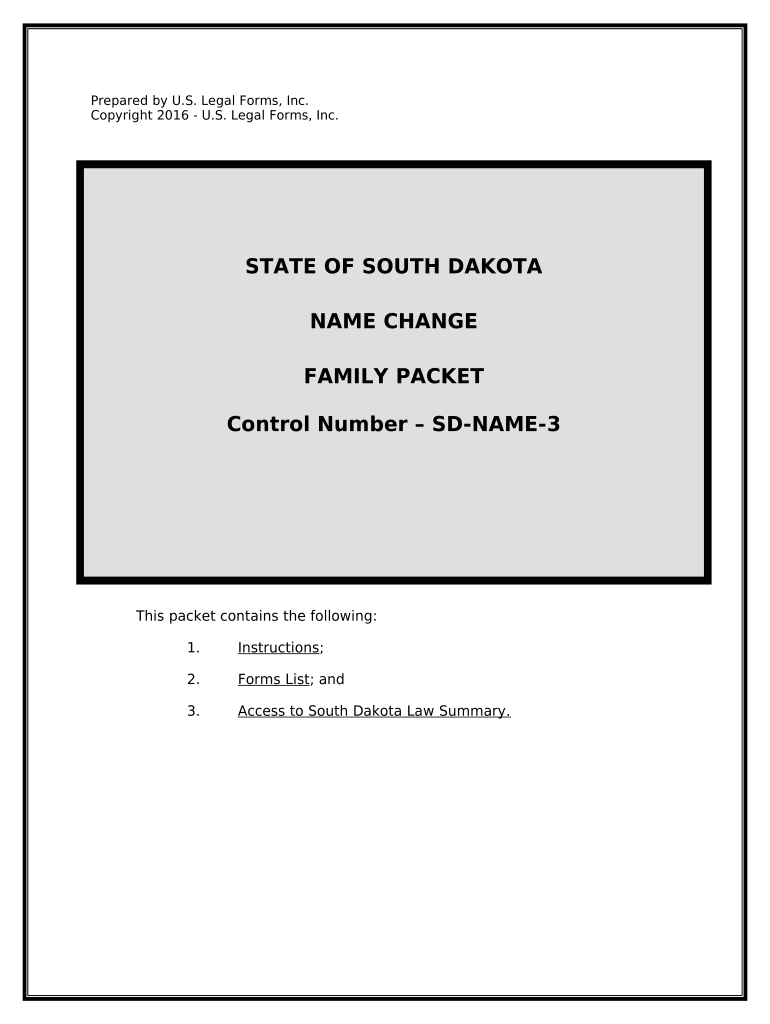 Name Change Instructions and Forms Package for a Family South Dakota
