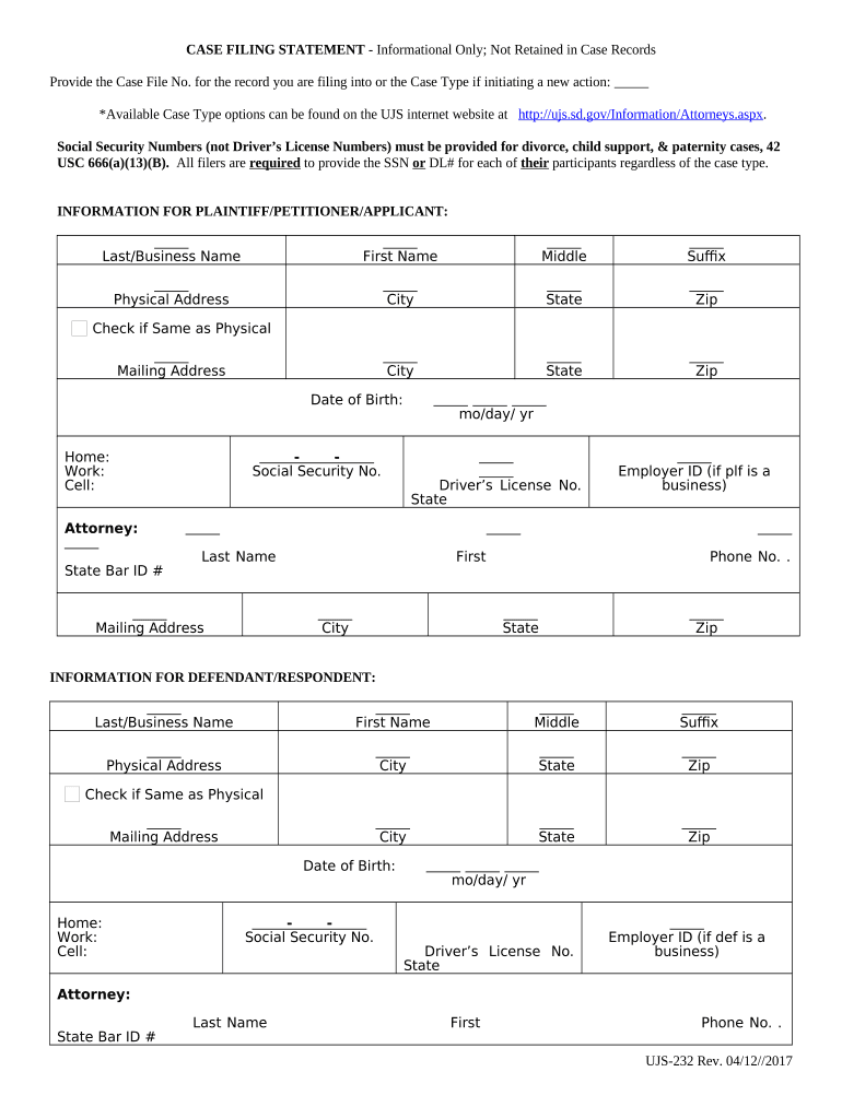 South Dakota Civil  Form