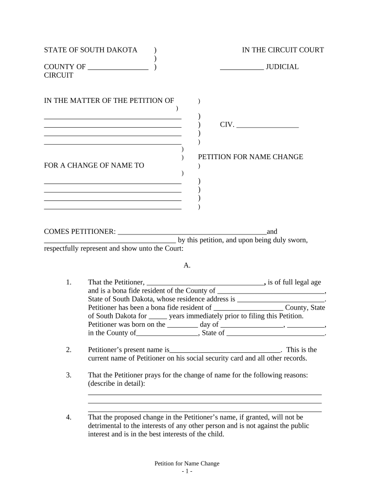 Petition for Name Change South Dakota  Form