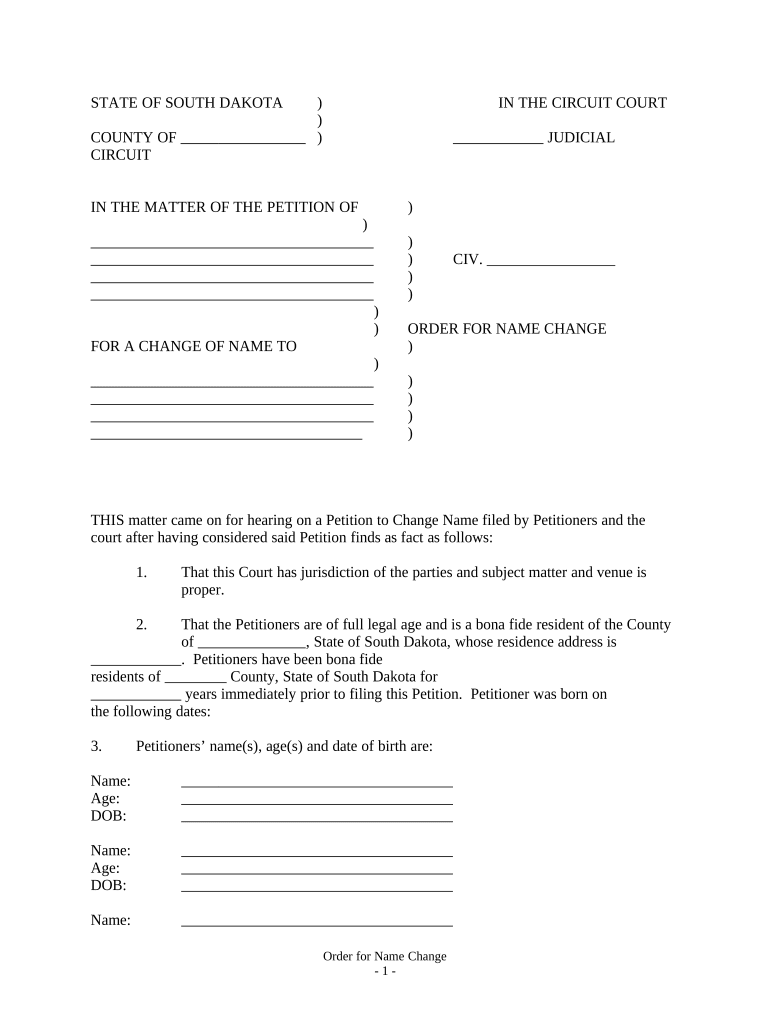 South Dakota Name Change  Form