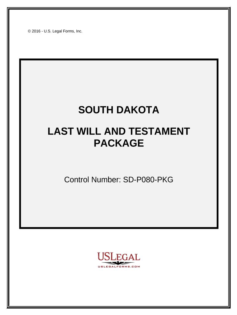 Last Will and Testament Package South Dakota  Form