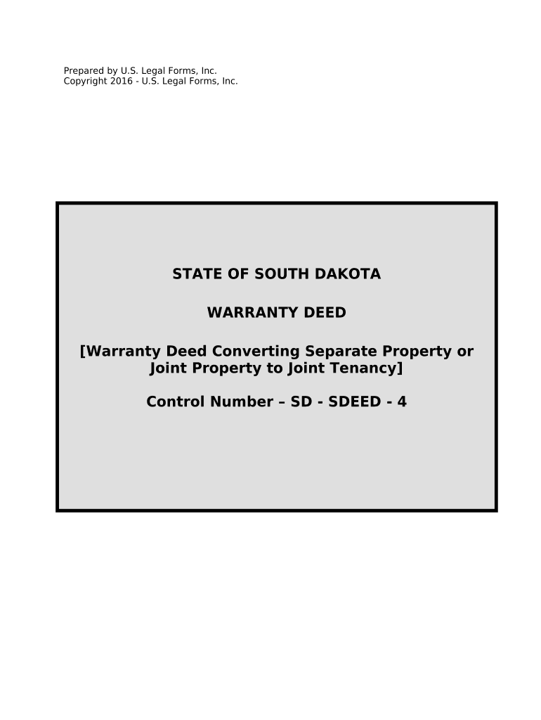 Warranty Deed for Separate or Joint Property to Joint Tenancy South Dakota  Form