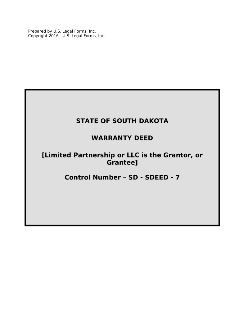 Warranty Deed from Limited Partnership or LLC is the Grantor, or Grantee South Dakota  Form