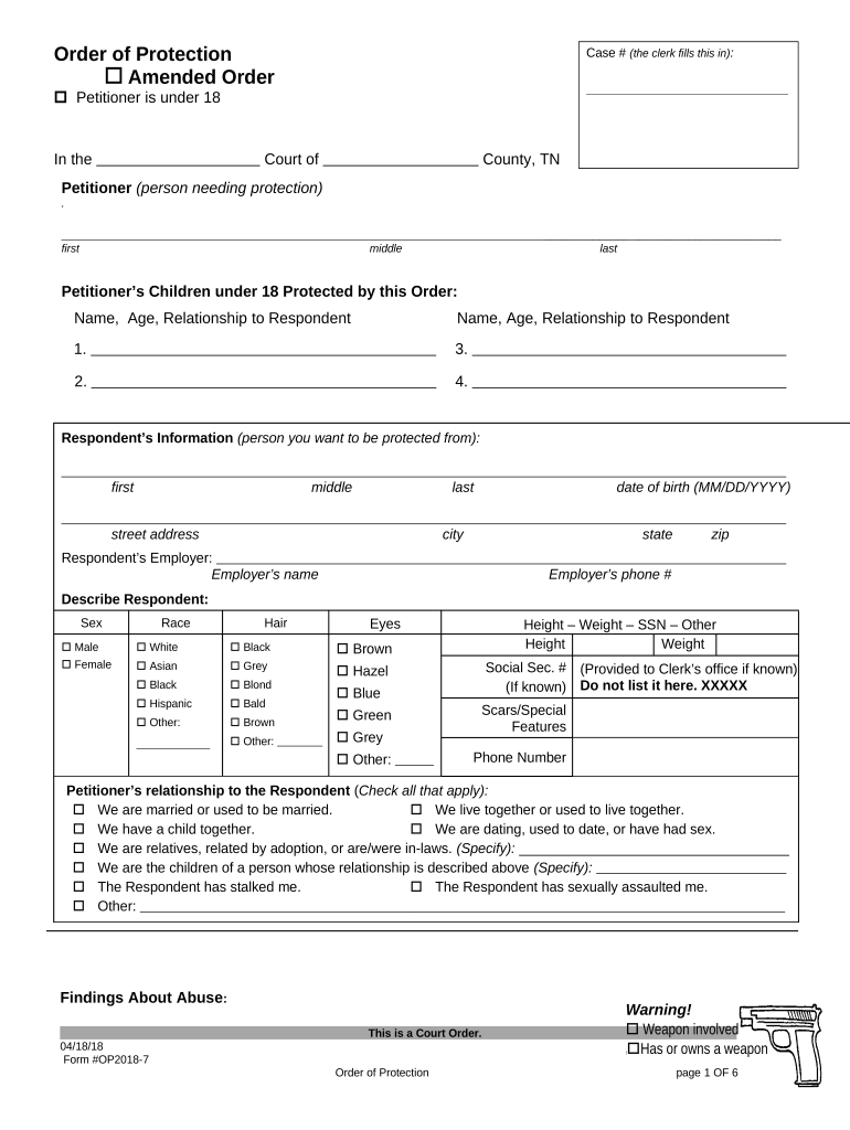 Tennessee Order Protection  Form