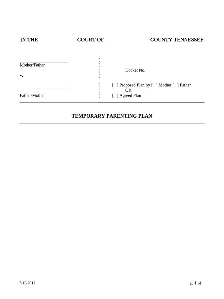 Tennessee Parenting Plan  Form