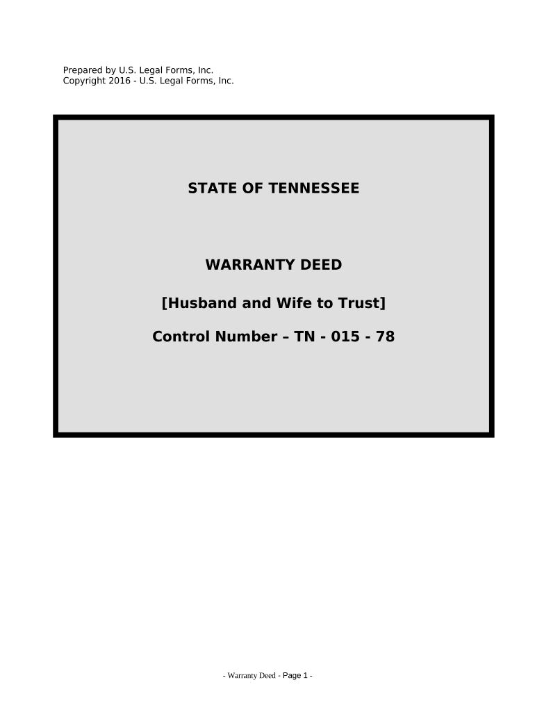 Warranty Deed from Husband and Wife to a Trust Tennessee  Form