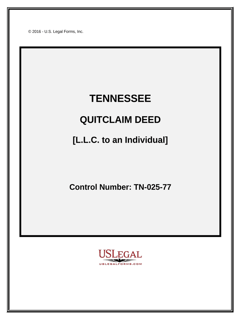 Quitclaim Deed Limited Liability Company to an Individual Tennessee  Form