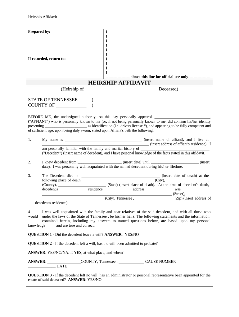 Tennessee Affidavit Form