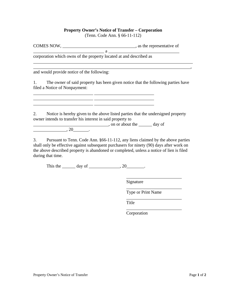 Tennessee Transfer Form