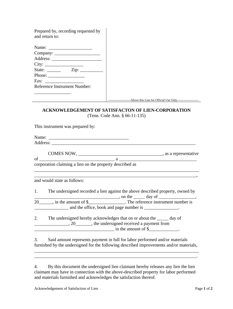 Tennessee Acknowledgment Form