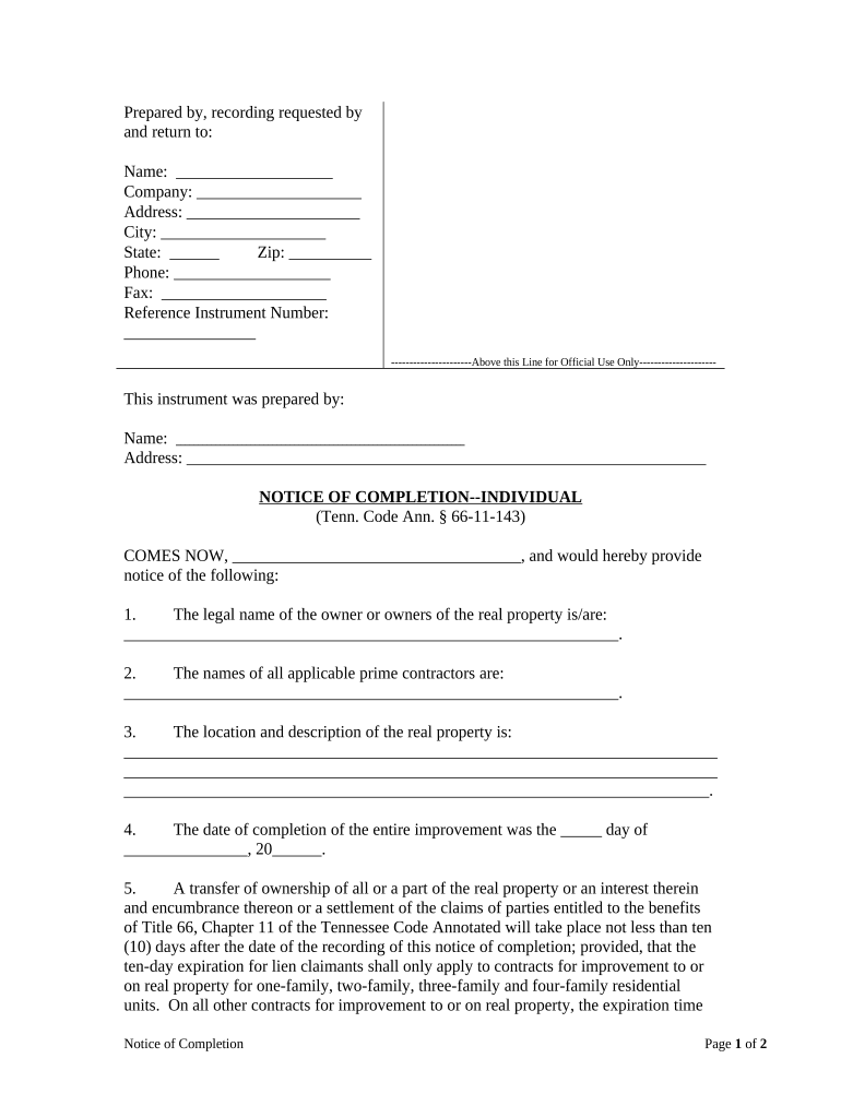 Notice Completion  Form