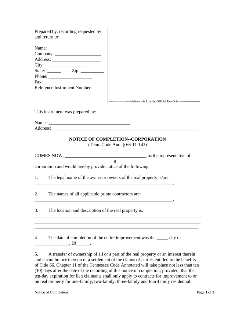 Tn Notice Completion  Form