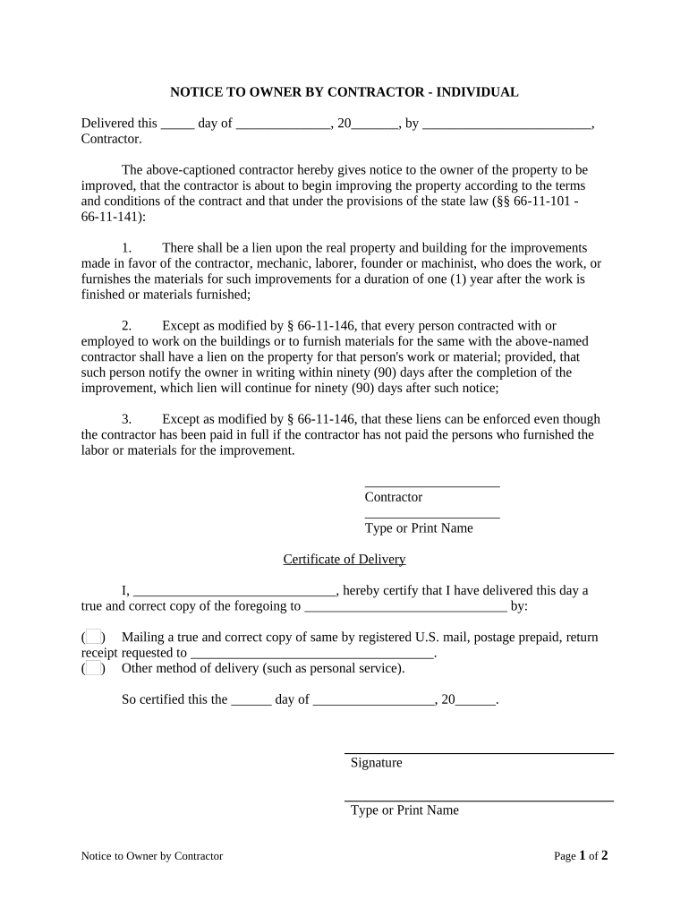 Tennessee Notice Lien  Form
