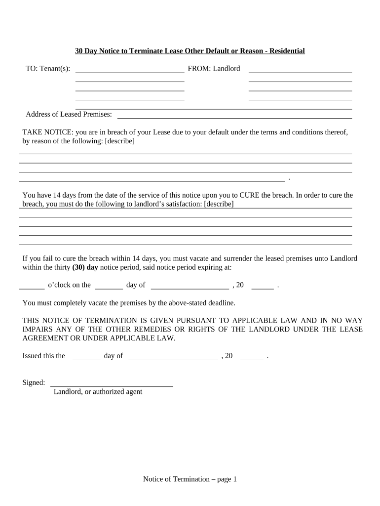 Terminate Lease Reason  Form